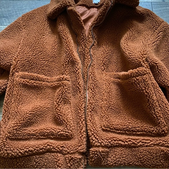 Princess Polly || Oversized Rust Teddy Sherpa Fleece Jacket Size S/M - Picture 4 of 13